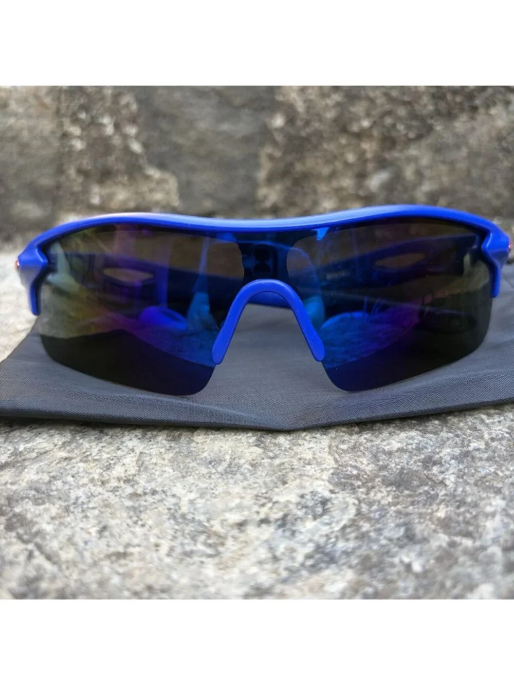 Blue Wrap Around Sport Sunglasses UV Shield Running Cycling Eyewear Speed Dealer
